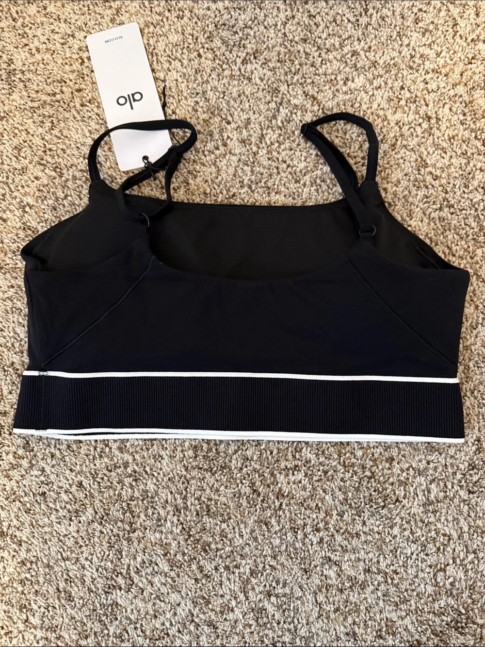 ALO Yoga Black & White Striped Trim Sports Bra